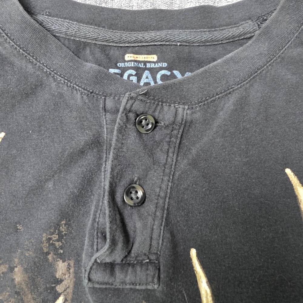 Legacy Falls Henley T Shirt Mens Large Allover Deer Logo 100% Cotton Outdoor - Picture 5 of 9